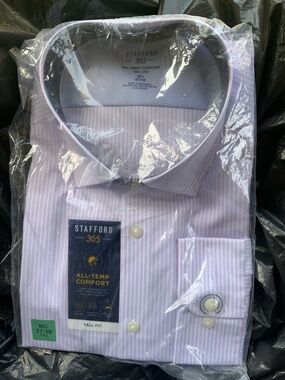 Stafford Light Blue, Pink and White Striped Dress Shirt 18.5. 37-38 Tall